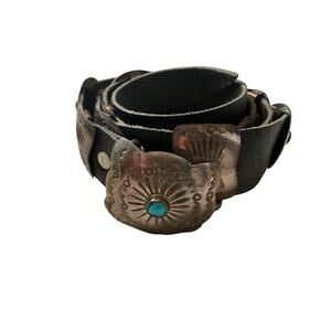 Vintage Western Turquoise Concho Belt Leather Silver Tone Conchos Southwestern